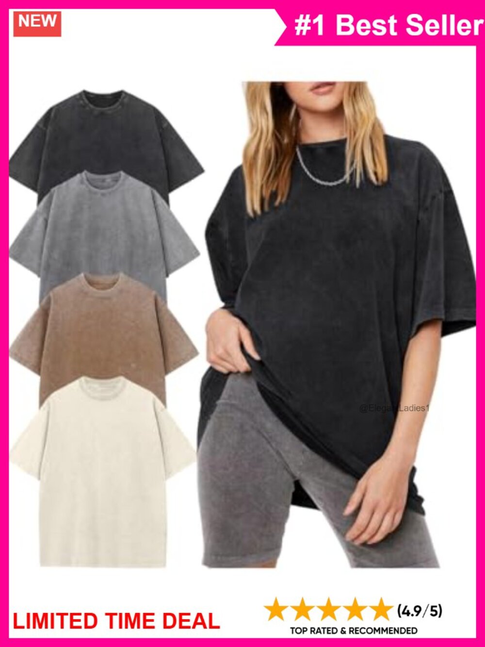 Oversized Acid Wash Cotton Tee Boyfriend Fit Loose Streetwear T-Shirt